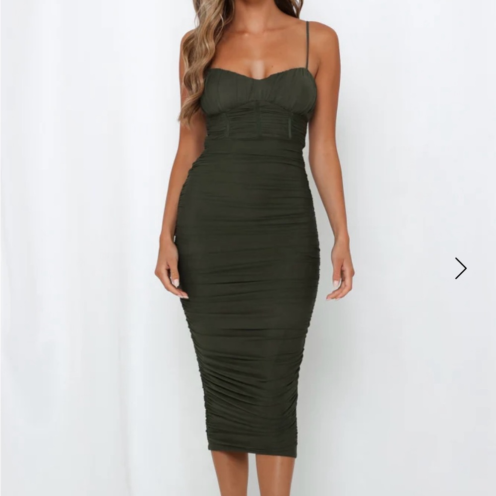 Elegant Olive Green Midi Dress